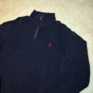 Polo Ralph Lauren Sweater 1/4 Zip Mens L Blue Pullover Mock Neck Pony Sweatshirt